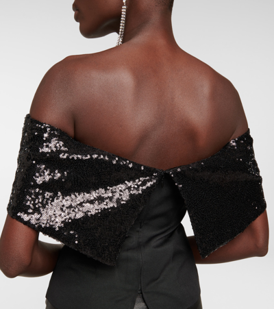 Shop Staud Giselle Sequined Off-shoulder Top In Black