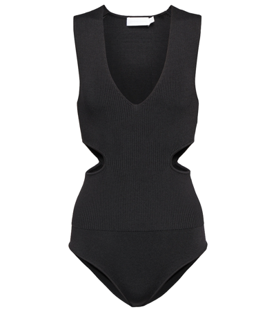 Shop Jonathan Simkhai Shelbi Ribbed-knit Bodysuit In Black