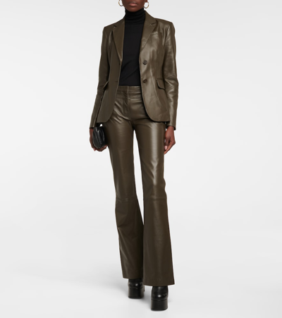 Shop Altuzarra Serge Leather Bootcut Pants In Nori Melange