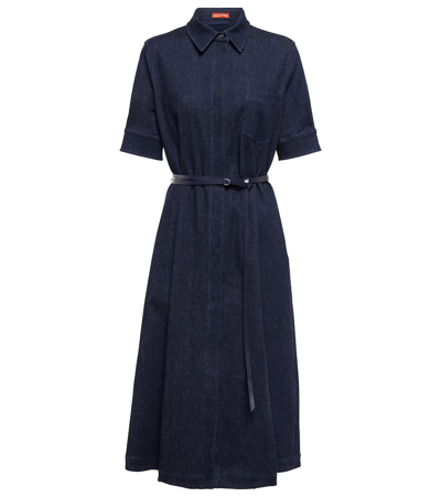 Altuzarra Kieran Belted Denim Serge Midi Shirtdress In Berry Blue