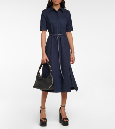 Altuzarra Kieran Belted Denim Serge Midi Shirtdress In Berry Blue