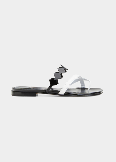 Shop Manolo Blahnik Sulfahi Bicolor Crisscross Flat Sandals In Whit1012 Blck0015