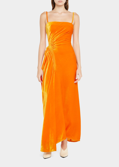 Shop Proenza Schouler Gathered Velvet Dress In Orange
