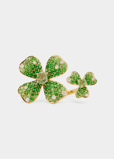 Shop Stéfère Yellow Gold Green Garnet And Green Sapphire Ring From The Flower Collection