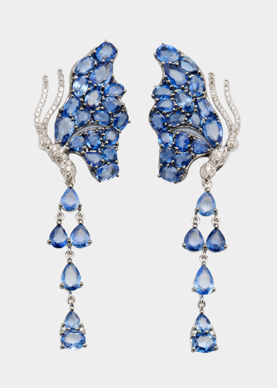 Shop Stéfère White Gold Blue Sapphire And White Diamond Earrings From The Butterfly Collection