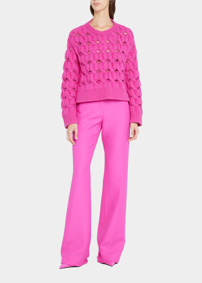 Shop Valentino Open Knit Crochet Sweater In Pink