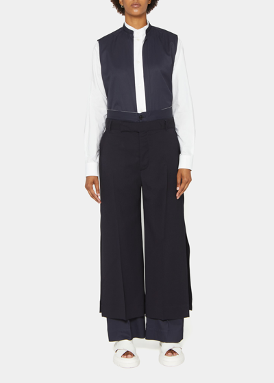 Shop Plan C Layered Straight-leg Trousers In Black