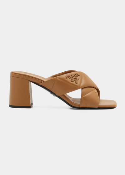 Shop Prada Quilted Lambskin Crisscross Slide Sandals In Nero