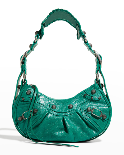 Shop Balenciaga Cagole Xs Studded Leather Shoulder Bag In Jade