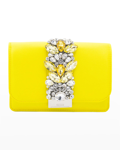 Shop Gedebe Cliky Embellished Satin Crossbody Bag In Yellow