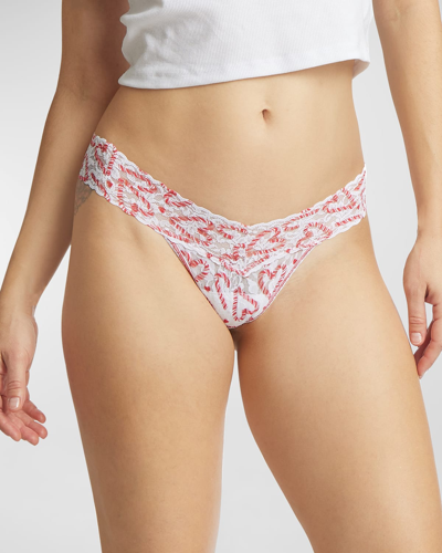 Shop Hanky Panky Printed Low-rise Signature Lace Thong In Candy Cane