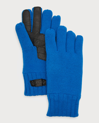 Shop Ugg Men's Knit Gloves W/ Leather Palm Patch In Dye