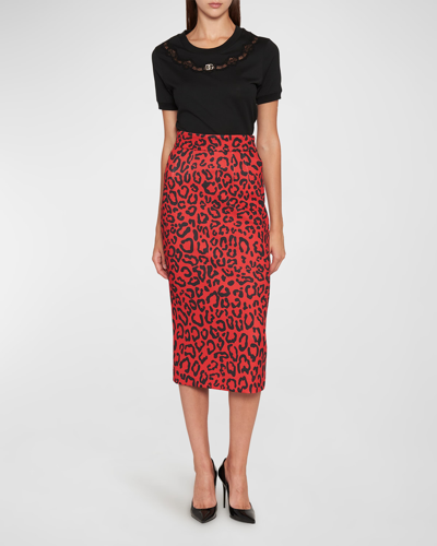 Shop Dolce & Gabbana Leopard-print Midi Skirt In Bright Red