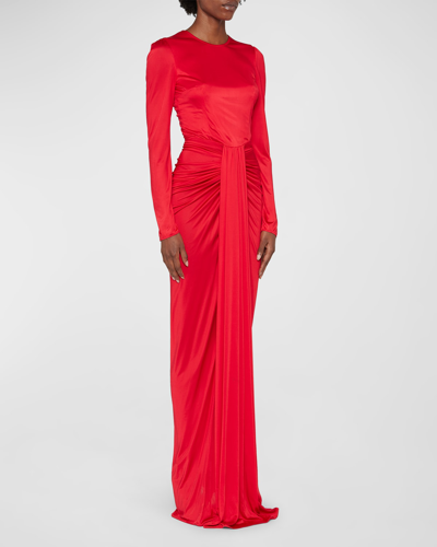 Shop Dolce & Gabbana Ruched Evening Gown In Bright Red