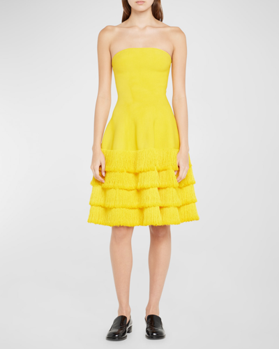 Shop Proenza Schouler Sculpted Mini Dress W/ Fringe Trim In Lemon