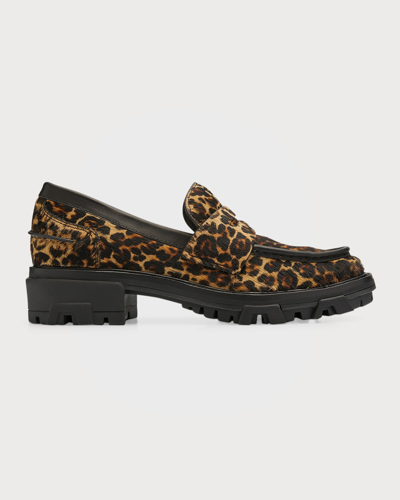 Shop Rag & Bone Shiloh Leopard-print Calf Hair Penny Loafers In Lep