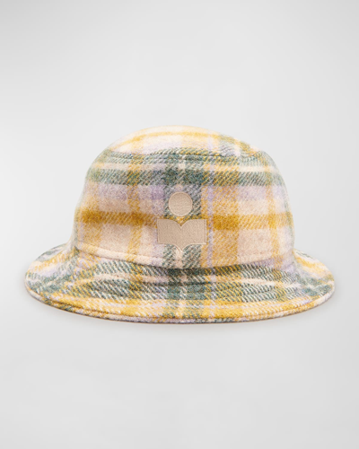 Shop Isabel Marant Haley Check Wool-blend Bucket Hat In Yellow Green