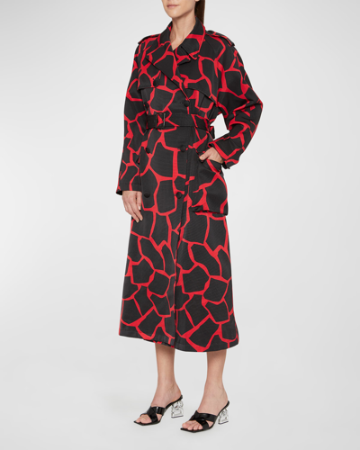 Shop Dolce & Gabbana Giraffe-print Belted Trench Coat In Brightred