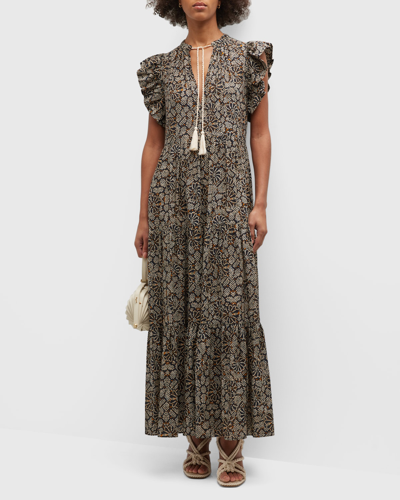 Shop Ulla Johnson Arinella Flutter-sleeve Maxi Dress In Smoky Quartz