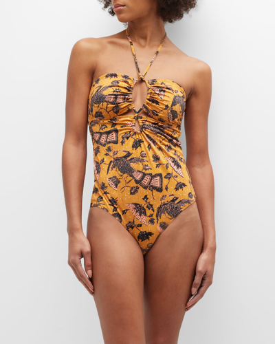 Shop Ulla Johnson Minorca Halter One-piece Swimsuit In Solar