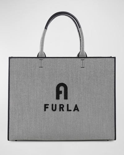 Shop Furla Opportunity Large Canvas Tote Bag In Grigionero