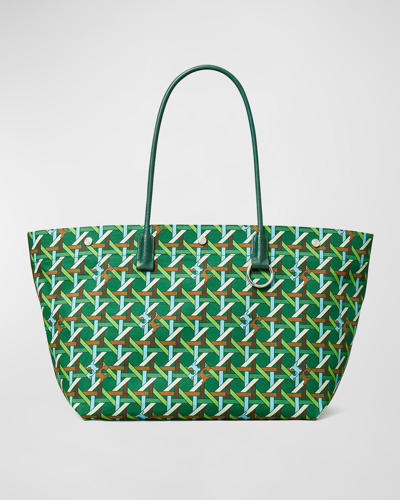 Tory Burch Basketweave Canvas East-west Tote Bag In Green Basket | ModeSens