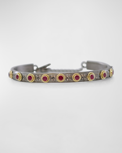 Shop Armenta Diamond And Ruby Station Cuff Bracelet In Ow