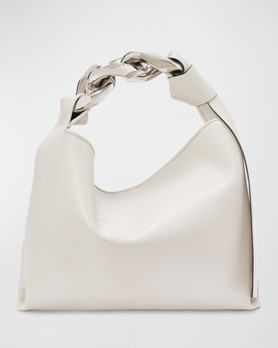Shop Jw Anderson Small Knot Chain Leather Top-handle Bag In Off White
