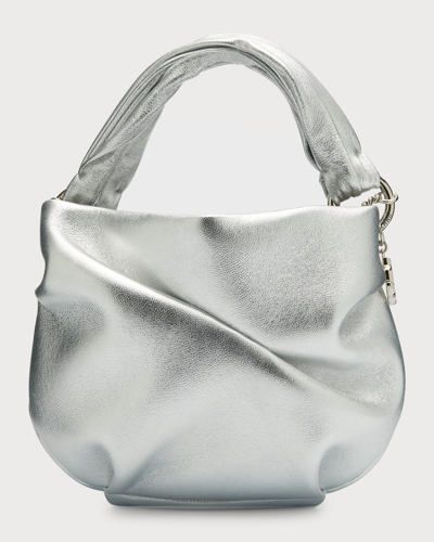 Shop Jimmy Choo Bonny Ruched Metallic Top-handle Bag In Silver