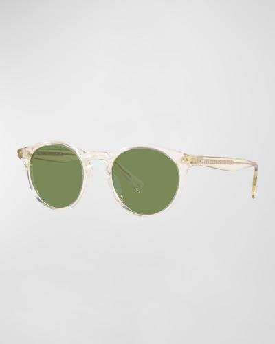 Shop Oliver Peoples Romare Sun Transparent Acetate Sunglasses In Beige