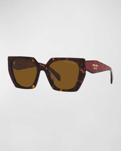 Shop Prada Geometric Rectangle Acetate Sunglasses In Tortoise