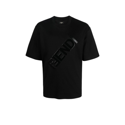 Shop Fendi Logo Cotton T-shirt - Men's - Cotton/polyurethane In Black