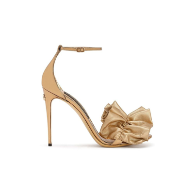 Shop Dolce & Gabbana Gold Ruched Leather Sandals In Neutrals