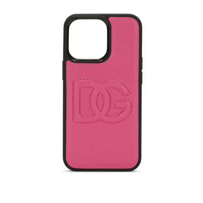 Shop Dolce & Gabbana Pink Logo Leather Iphone Case