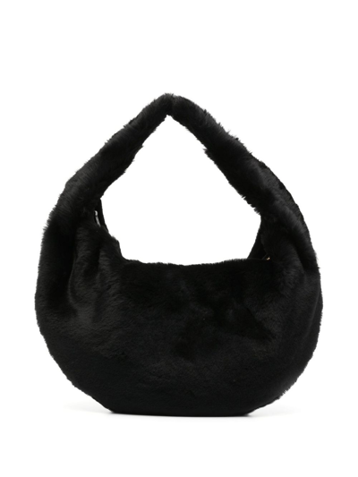 Shop Khaite Black Olivia Medium Shearling Shoulder Bag
