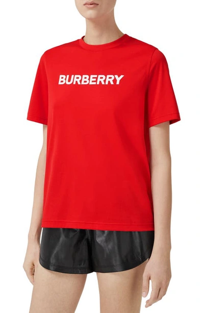 Shop Burberry Margot Cotton Logo Graphic Tee In Bright Red