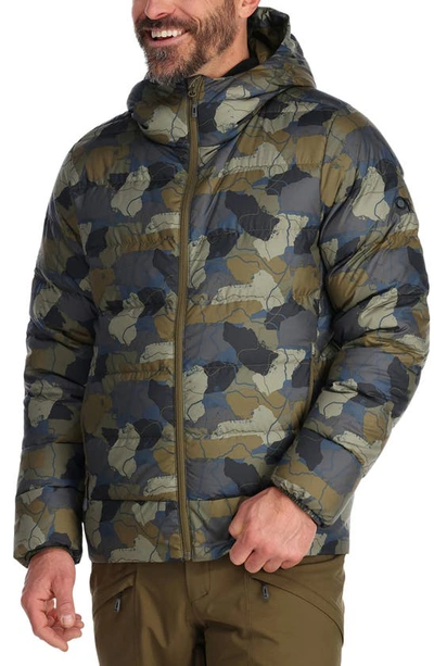 Shop Outdoor Research Coldfront 700 Fill Power Down Hooded Jacket In Loden Camo