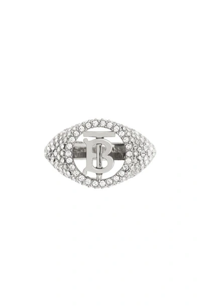 Shop Burberry Pavé Tb Signet Ring In Palladio / Crystal