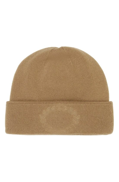 Shop Burberry Ghost Crest Embroidered Cashmere Beanie In Camel