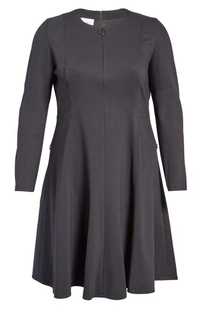 Akris Punto Elements Long Sleeve Jersey Fit & Flare Dress In Black
