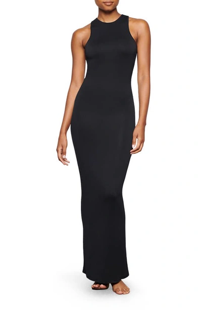Shop Skims Smooth Lounge Open Back Maxi Dress In Onyx