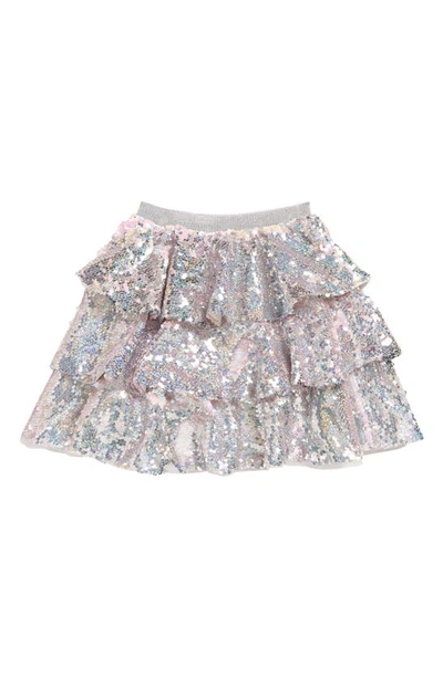 Shop Lola & The Boys Kids' Sequin Tiered Skirt In Silver