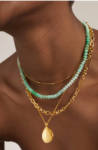 Monica Vinader Hope Recycled 18ct Yellow-gold Plated Sterling Silver Beaded Neckline In 18ct Gold Vermeil Chrysophrase