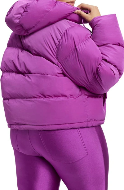 Shop Good American Iridescent Puffer Jacket With Removable Hood In Pop Thistle005