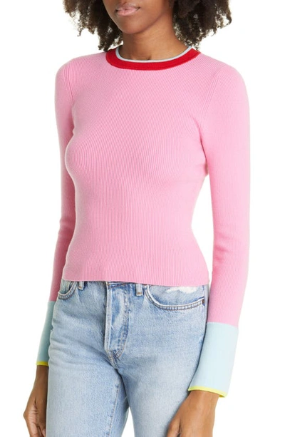Shop Alice And Olivia Westi Colorblock Wool Blend Sweater In Primrose Multi