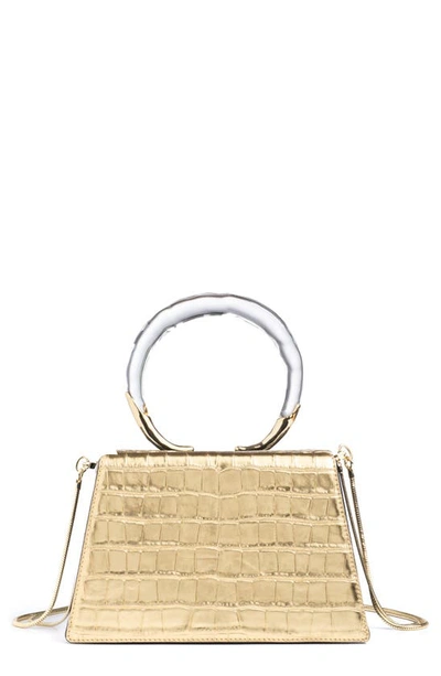 Shop Alexis Bittar Metallic Croc Embossed Leather Top Handle Bag In Gold Croco