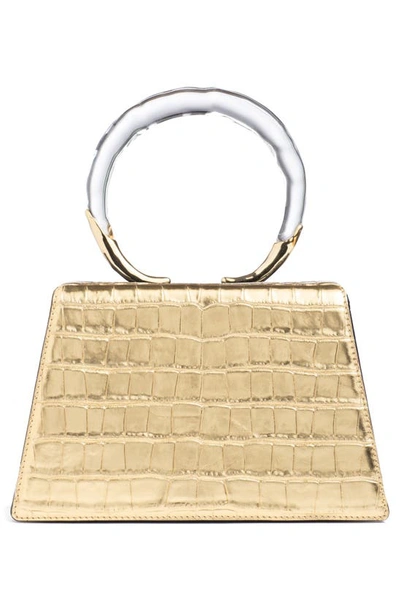 Alexis Bittar Lucite Quad Croc-embossed Top-handle Bag In Gold Croco