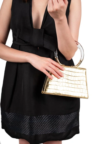 Shop Alexis Bittar Metallic Croc Embossed Leather Top Handle Bag In Gold Croco