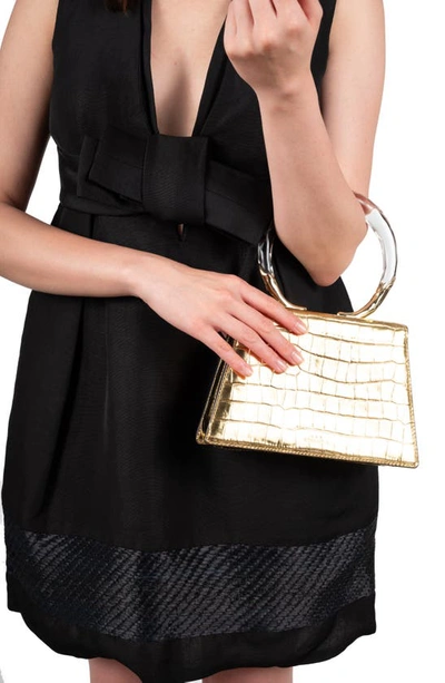 Alexis Bittar Lucite Quad Croc-embossed Top-handle Bag In Gold Croco
