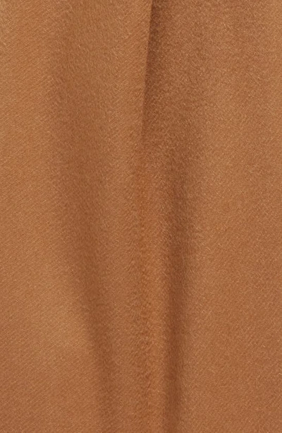 Shop Saint Laurent Logo Patch Cashmere Fringe Scarf In Light Brown